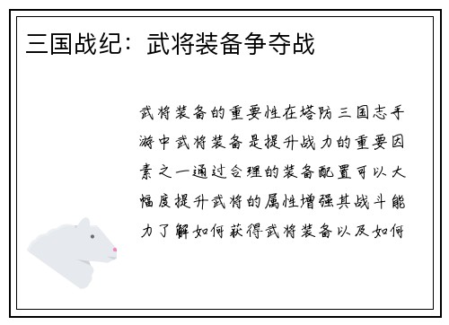 三国战纪：武将装备争夺战